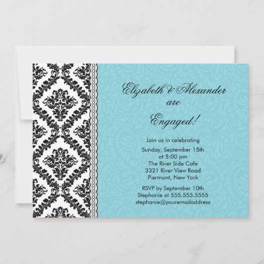 Invitations de la partie d'engagement Damask Blue (Devant)