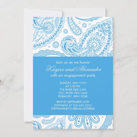 Invitations de la partie d'engagement Modern Blue  (Devant)