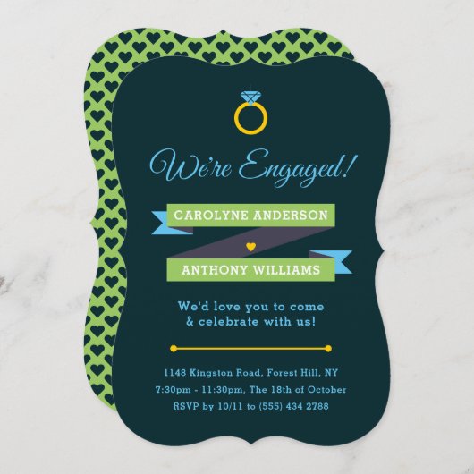 Invitations de la partie d'engagement Whimsical mo (Devant / Derrière)