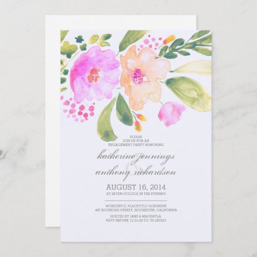 invitations de la partie fiançale à l'aquarelle (Devant / Derrière)