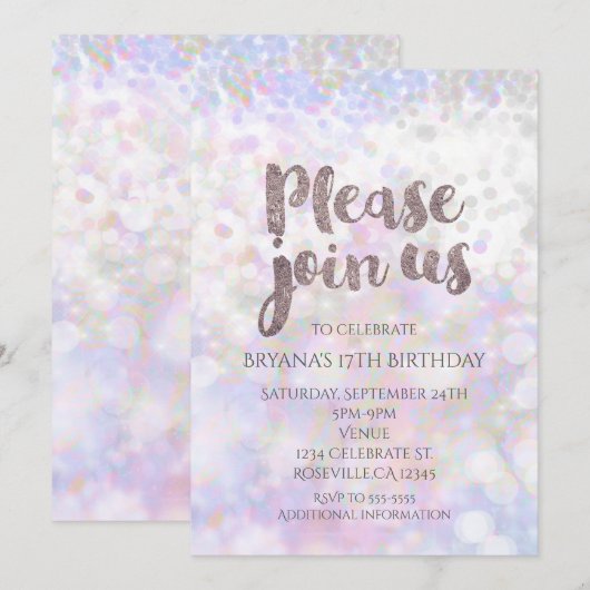 Invitations de la partie Glam à étincelle blanche  (Devant / Derrière)