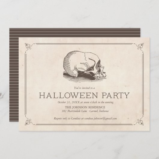 Invitations de la partie Halloween crâne vintage (Devant / Derrière)