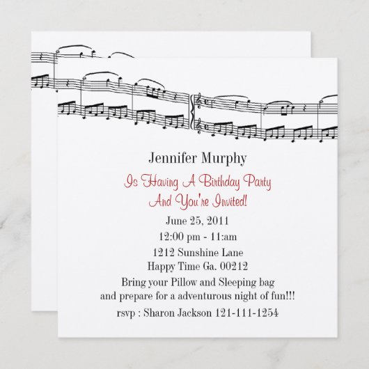 Invitations de la partie Notes musicales (Devant / Derrière)