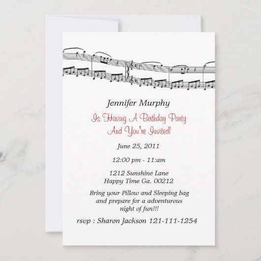 Invitations de la partie Notes musicales (Devant)