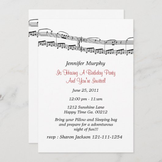 Invitations de la partie Notes musicales (Devant / Derrière)