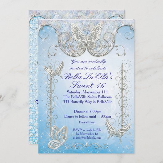Invitations de la partie papillon diamant (Devant / Derrière)