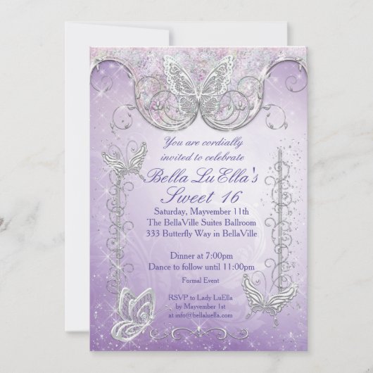 Invitations de la partie papillon diamant (Devant)