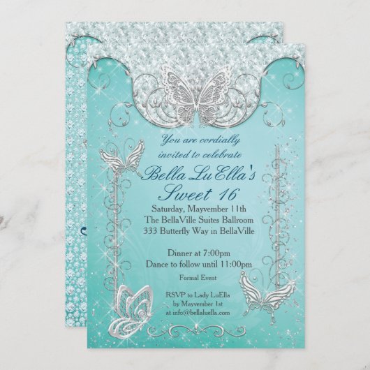 Invitations de la partie papillon diamant (Devant / Derrière)