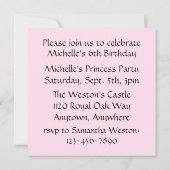 Invitations de la petite princesse rose (Dos)