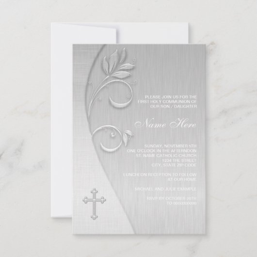 Invitations de la première communion blanche éléga (Devant)