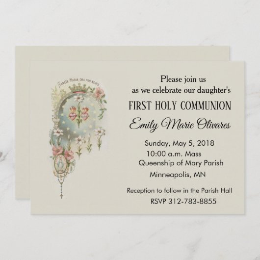 Invitations de la première communion catholique de (Devant / Derrière)