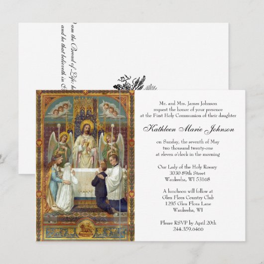 Invitations de la première communion catholique de (Devant / Derrière)