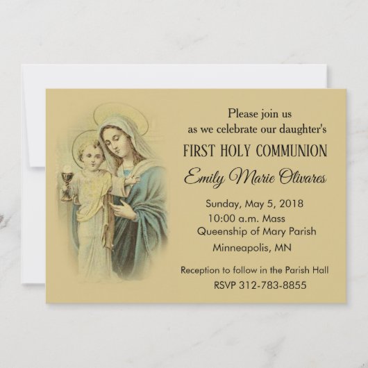 Invitations de la première communion catholique de (Devant)