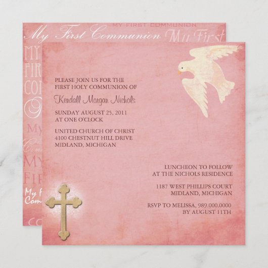 Invitations de la première sainte communion (Devant / Derrière)