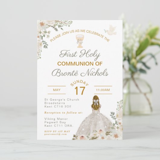 Invitations de la première sainte communion Boho C (Debout devant)