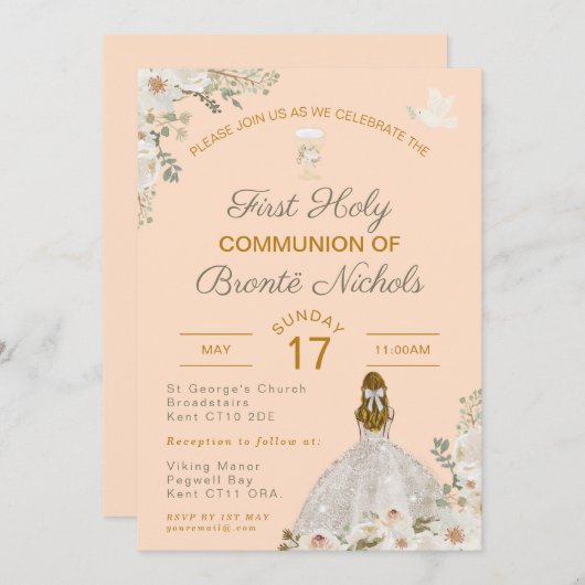 Invitations de la première sainte communion Boho C (Devant / Derrière)