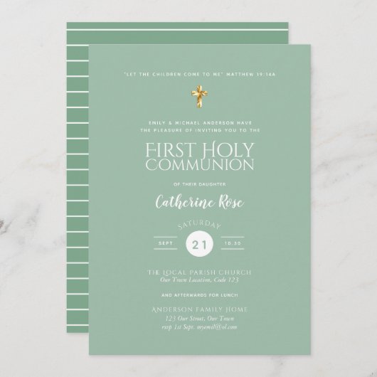 Invitations de la première sainte communion Sage G (Devant / Derrière)