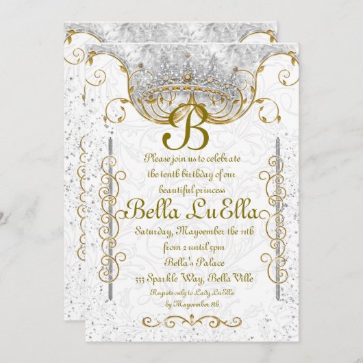 Invitations de la Princess Bling Diamond Party (Devant / Derrière)