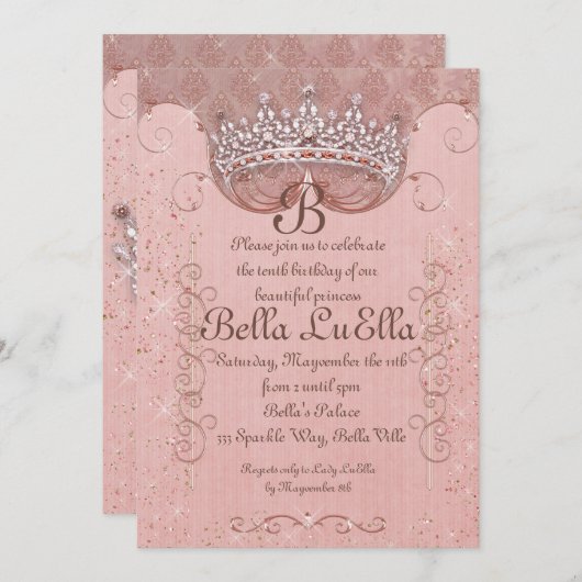 Invitations de la Princess Bling Diamond Party (Devant / Derrière)