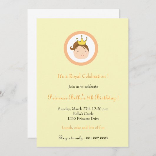 Invitations de la princesse à la fête d'anniversai (Devant / Derrière)