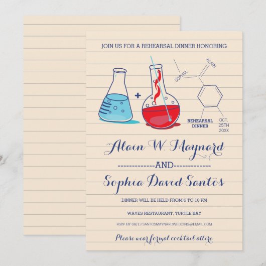Invitations de la répétition de chimie rouge et bl (Devant / Derrière)
