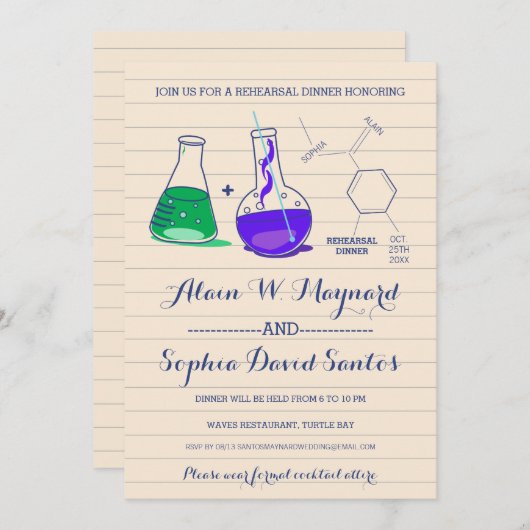 Invitations de la répétition de chimie violette et (Devant / Derrière)