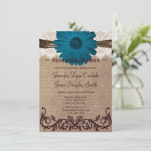 Invitations de la répétition Rustic Blue Daisy (Debout devant)