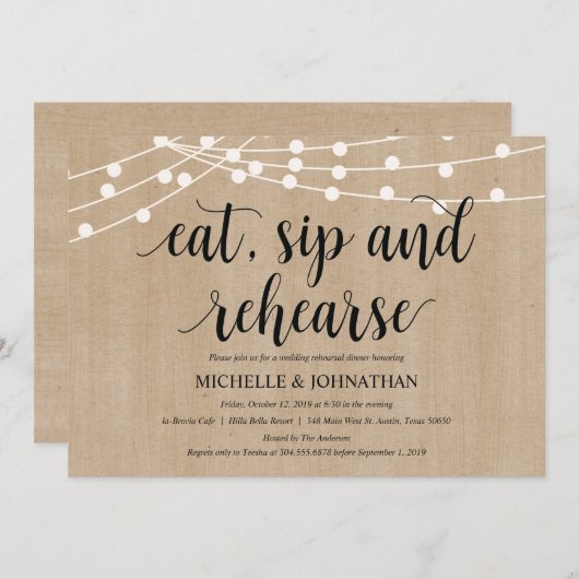 Invitations de la répétition Rustic String Lights (Devant / Derrière)