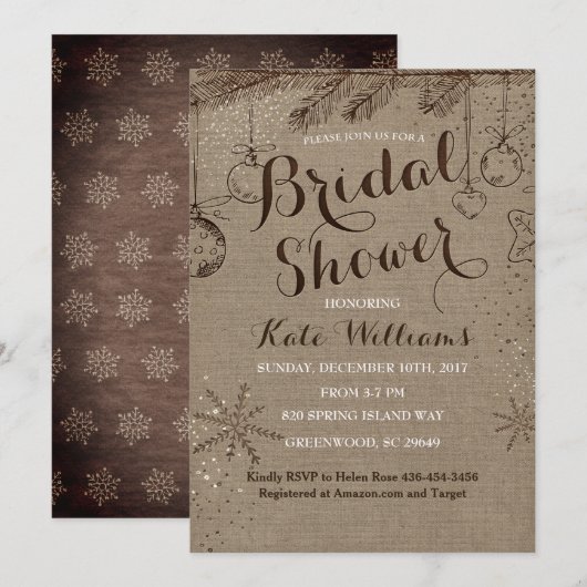 Invitations de la Rustic Kraft Winter Bridal Showe (Devant / Derrière)