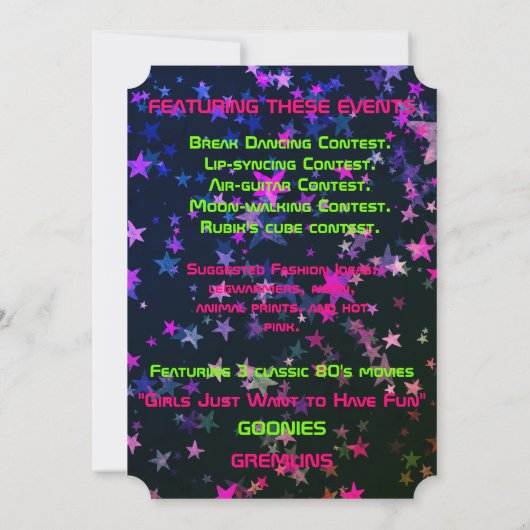 Invitations de la soirée à thème du Cute Neon 80's (Dos)