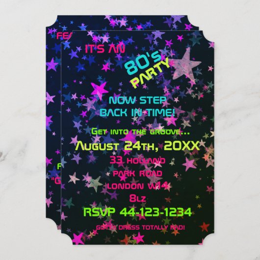 Invitations de la soirée à thème du Cute Neon 80's (Devant / Derrière)