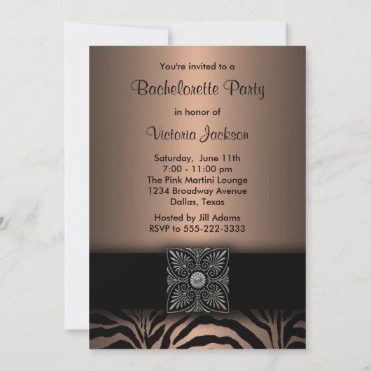 Invitations de la soirée Brown Zebra Bachelorette (Dos)