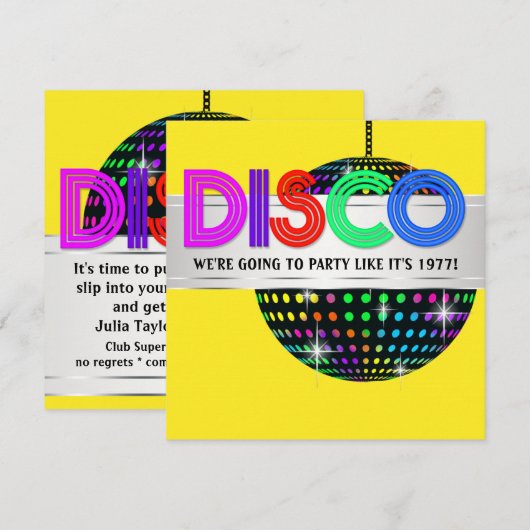 Invitations de la soirée dansante disco (Devant / Derrière)