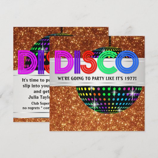 Invitations de la soirée dansante disco (Devant / Derrière)