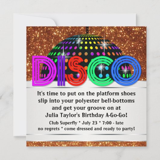 Invitations de la soirée dansante disco (Dos)