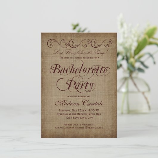 Invitations de la soirée de bachelorette rustique (Debout devant)