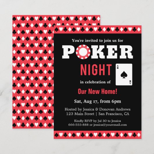 Invitations de la soirée de jeu de poker moderne (Devant / Derrière)