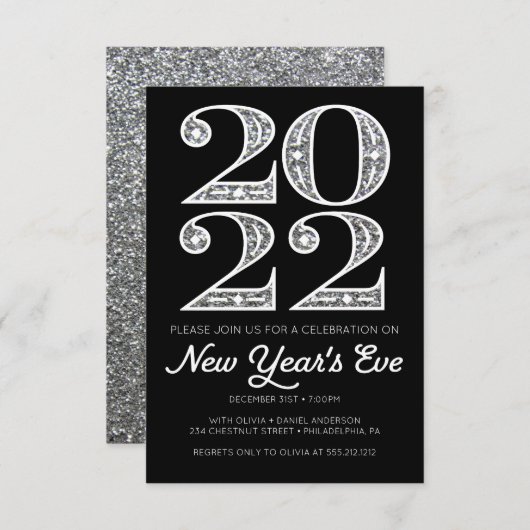 Invitations de la Soirée du Nouvel An Argent (Devant / Derrière)