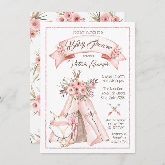 Invitations de la Tribale de la fille TeePee Fox B (Devant / Derrière)