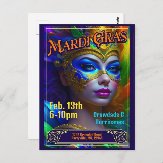 Invitations de l'affiche de Mardi Gras (Devant / Derrière)