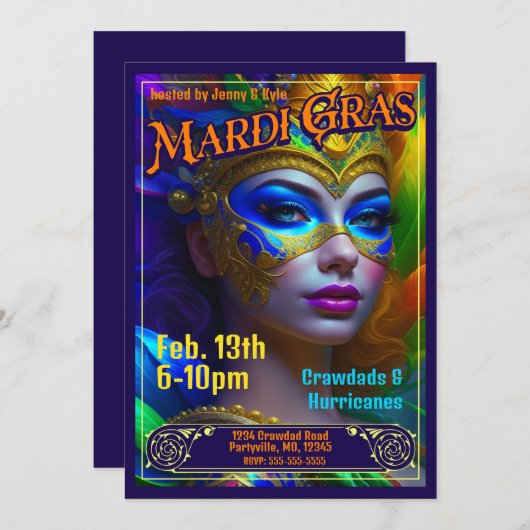 Invitations de l'affiche de Mardi Gras (Devant / Derrière)