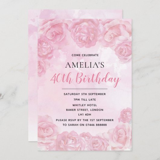 Invitations de l'anniversaire de rose (Devant / Derrière)