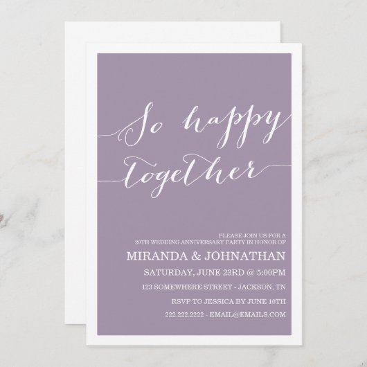 Invitations de l'anniversaire du Mariage de lavand (Devant / Derrière)