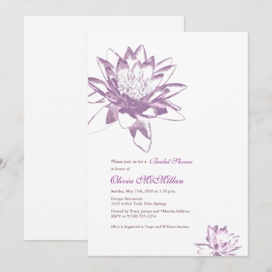 Invitations de Lavender Water Lily (Devant / Derrière)