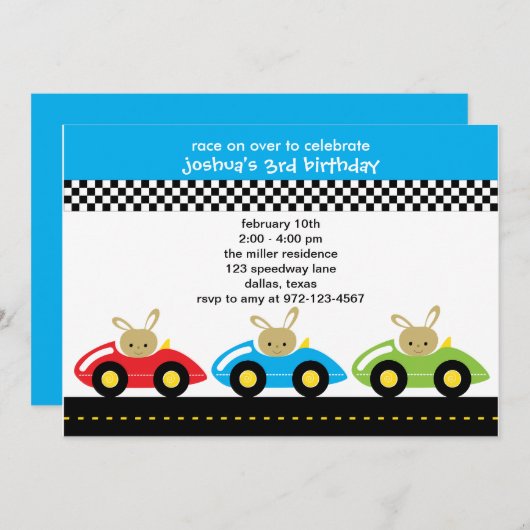 Invitations de Little Racers (Devant / Derrière)