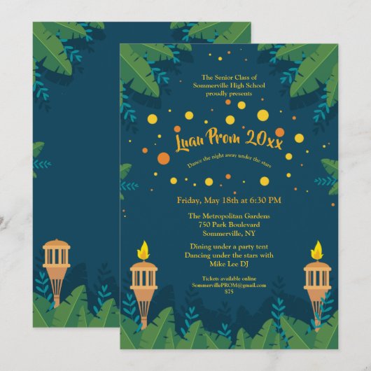 Invitations de Luau Prom (Devant / Derrière)