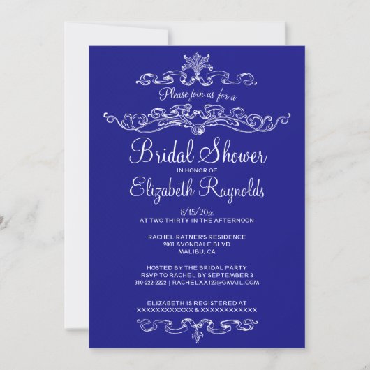 Invitations de luxe de Fête de la mariée de bleu (Devant)