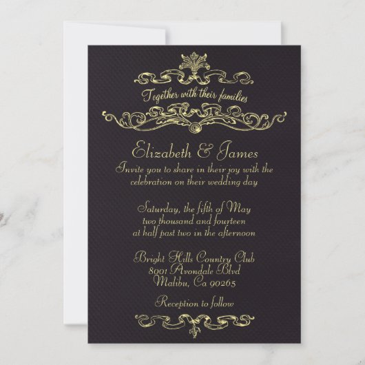 Invitations de luxe simples de mariage de noir et (Devant)
