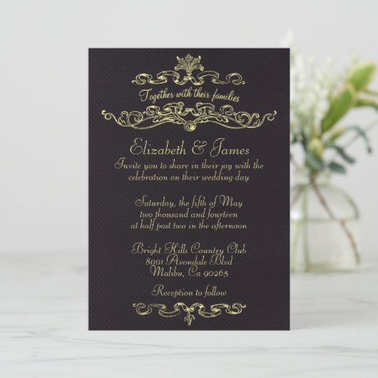 Invitations de luxe simples de mariage de noir et (Debout devant)