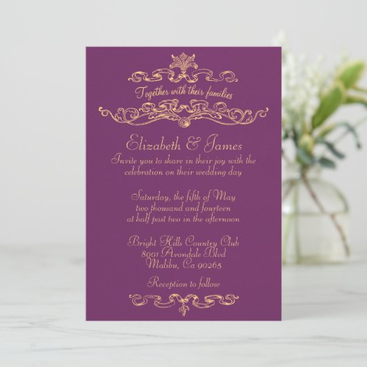 Invitations de luxe simples de mariage de pourpre (Debout devant)